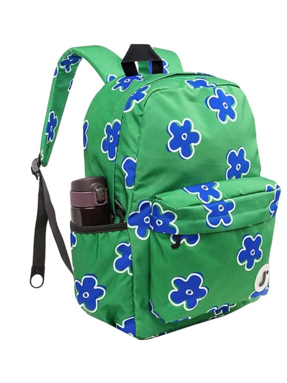 J World Green Backpack With Blue Flower Pattern 17" Laptop Compartment Lightweig
